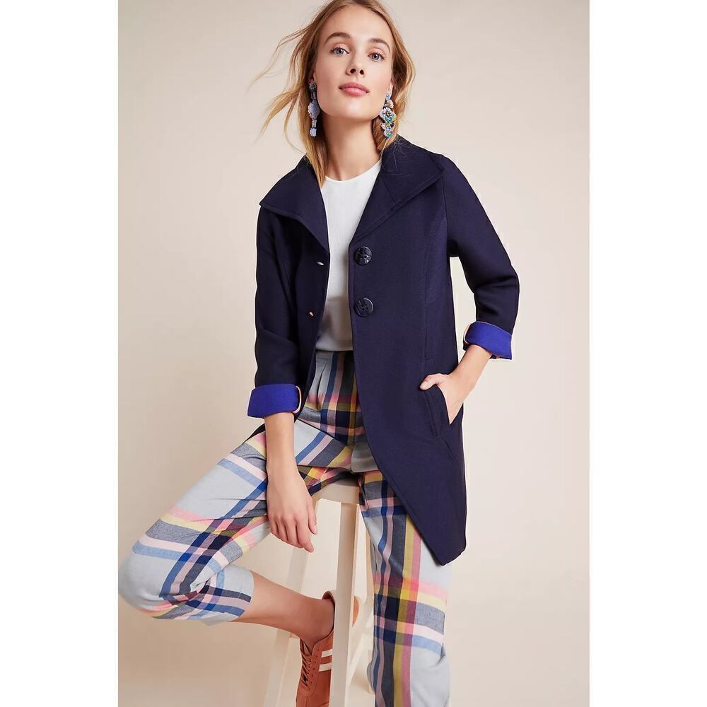 NWT Anthropologie Wellesley Pleated Peacoat Blue Lined Pockets XS Classic Preppy